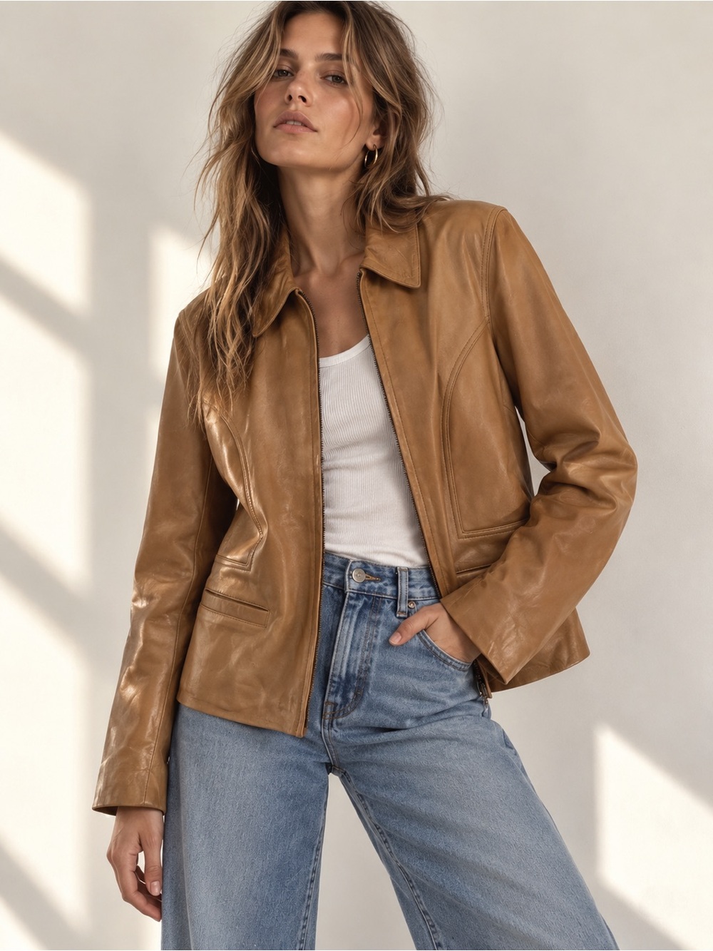 Whet Blu Buffed Leather Camel Jacket | Size 16
